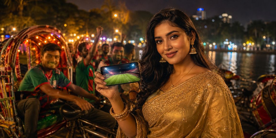 ঢাকায় মোবাইল ক্যাসিনো ব্যবহারকারীর দৃশ্য, নদীর পাশের সন্ধ্যা